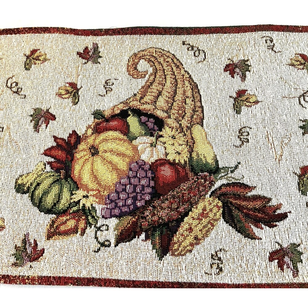 Woven Tapestry Fall/Thanksgiving  Table Runner Cornucopia cottage core 70x13
